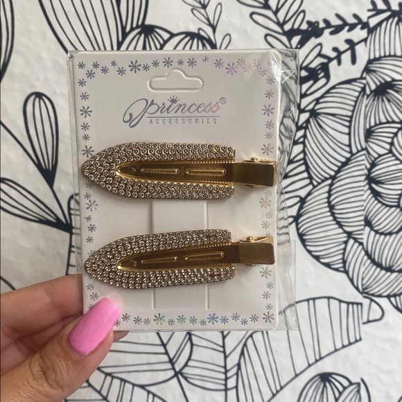 Gold Rhinestone Hair Clips - Picture 2 of 3